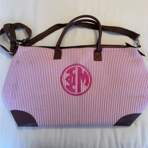 Phi Mu seersucker travel bag